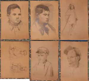 Super RARE Original Soviet Russian Graphic Pencil Drawing Art Portraits Lot USSR - Picture 1 of 17