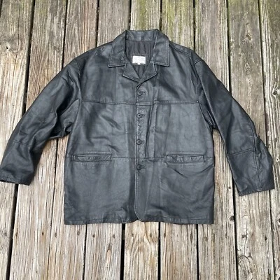 Vintage Vera Pelle Leather Coat Mens 2XL Black Soft Jacket Pea Coat  Style - Image 1 of 4