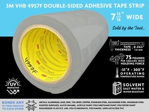 3M VHB 4957F DOUBLE SIDED ADHESIVE TAPE STRIP,  7.8125” WIDE, SOLD BY THE FOOT - Picture 1 of 1