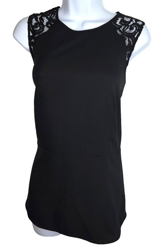 Top Michael Michael Kors in pizzo nero accento peplum senza maniche cerniera laterale donna 14