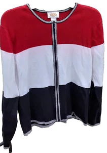 VINTAGE Talbot's Red Blue And White Stripes Cardigan USA 4th of July Size M Zip - Picture 1 of 8