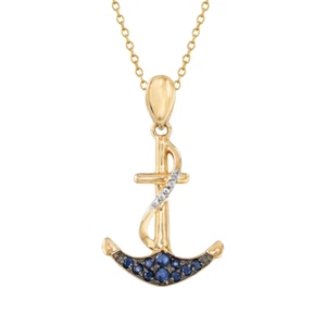 1CT Lab Created Sapphire Anchor Women's Pendant 18" Chain 14K Yellow Gold Plated - Picture 1 of 4