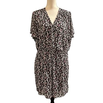 Lane Bryant Romper Womens 18 20 Dark Floral Faux Wrap Chiffon Flowy Romantic - Image 1 of 4