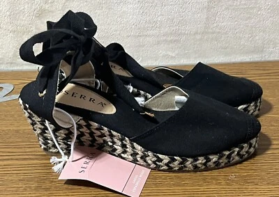 Alpargata cuñas Serra para mujer talla 7 con cordones tobillos negra y tostada Foto 1 de 4