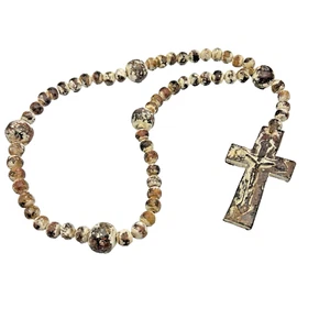 Rosary Beads Ceramic Distressed Clay Decor Cross 27” New - Picture 1 of 6
