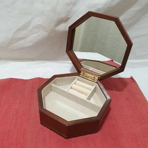 Solid Wood Vintage Style Jewellery Box fully lined inside 8 SIDED +mirror - Picture 1 of 9
