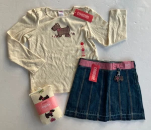 NWT Gymboree 5 5T Girl Detective Denim Skirt Scottie Tee & Tights - Picture 1 of 1