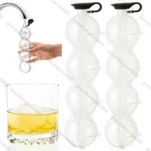 2X Bar Ice Cube 4-Ball Maker Molds Sphere Large Tray Whiskey DIY Silicone Moulds - Bild 1 von 8