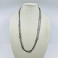 Premier Designs Necklace Clear Crystal Open Bezel Gray Chain Costume Jewelry