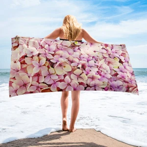 Pink Hydrangea Floral Beach Towel Bath Towels - Picture 1 of 1