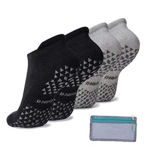 Unisex Non Slip Socks with Grip for Yoga, Small-Medium 2 Pairs Black Grey - Picture 1 of 7