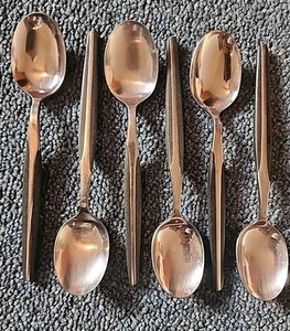 6 Vintage COSMOS Japan Stainless Flatware Mid Century MCM Black Wood Mahogany - Picture 1 of 2
