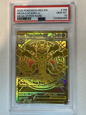 PSA 10 Mega Lucario ex #188/132 - Juego de cartas coleccionables Pokémon Mega Evolution - PRÍSTINO Foto 1 de 4