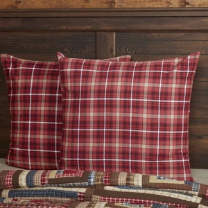 Rustic Euro Sham Red Braxton Cotton Plaid Square Bedroom Decor VHC Brands - Picture 1 of 7