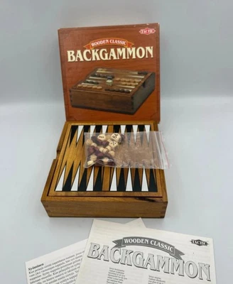 Classic Backgammon Game Complete Wooden Set Travel 6x6 inch Board Traditional - Image 1 of 4