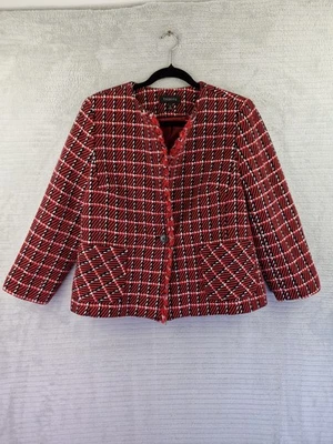 Talbots Womens Red Check Frayed Hem One Button Jacket UK 12 Cotton Blend  - Image 1 of 4