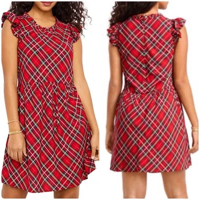 Vestido xadrez de babado Vineyard Vines feriado Natal vermelho meninas tamanho 10 - Imagem 1 de 4