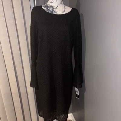 Perceptions New York Black Knee Length Dress with Lace Accents Size L NWT - Image 1 of 4