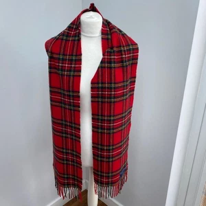 Tartan Scarf Merino Wool Highland Tweed Red Tassels Made in Scotland Soft Check - Picture 1 of 8