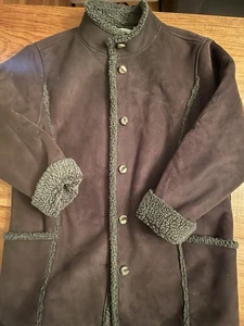 LL Bean Mantel Damen Large Braun Wildlederimitat Sherpa Gefüttert Jacke - Bild 1 von 9