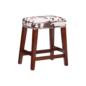 Linon Home Decor Benjamin 24 in. Brown Backless Wood Bar Stool with Cow Printed - Picture 1 of 8