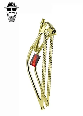 ORIGINAL L.R 26" Bent 1" Gold Suspension Retro Fork Triple Square Twisted Bars. - Image 1 of 3