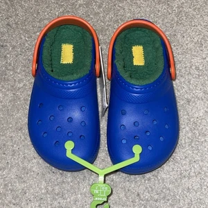 Kids Classic Crocs Lined Clogs - Size Junior 1-Blue/ Green - Brand New - Picture 1 of 5