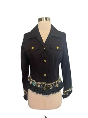 Neslay Paris Jacket M Navy Blue Beaded Embellished Blazer - Image 1 of 4