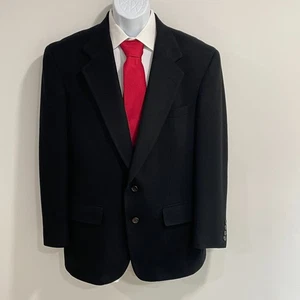 Mens Cashmere Blazer 44R Black Two-Button Suit Jacket Made USA - Picture 1 of 19