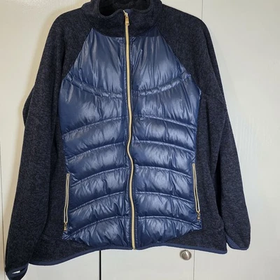 Chaqueta de plumón híbrida XXL London Fog para mujer azul marino manga tejida cremallera abrigo acolchado Foto 1 de 4
