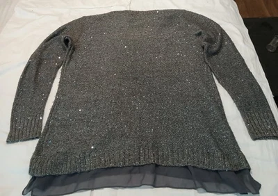 The Limited Womens Sweater Grey With Sequins V Neck Size Large Used Excellent  - Image 1 of 4