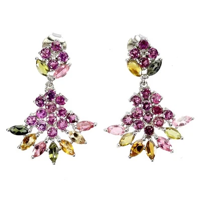 925 Sterling Silver Earrings Marquise Rhodolite Tourmaline Gemstone Jewelry - Image 1 of 4