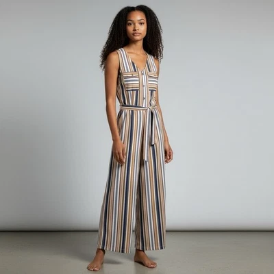 MONTEAU | Rayas Sin Mangas Corbata Cintura Pierna Ancha Tulipán Cerradura Espalda Talla Grande NUEVO Foto 1 de 4