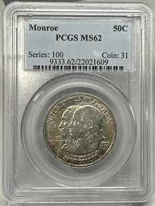 1923 S PCGS MS62 - Silber Monroe Comm Half Dollar 50c - Bild 1 von 3