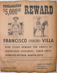 Francisco Pancho Villa Wanted Poster, Western, Mexican Outlaw, Old West, Bandit