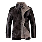 Mens Thicken Warm Fleece Jacket Trench Faux Leather Winter Fur Lined Parka Coat