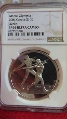 2004 Greece Greek Olympics Athens Javelin .925 34 gram silver coin NGC PF66 proo - Image 1 of 4