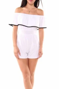 Rot oder weiß Rüschen Schulterfrei Shorts Overall Strampler Sommer Freizeit  - Bild 1 von 2