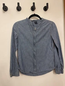 Gap Kids Denim Shirt XXL Button Up Pockets Long Sleeve 100% Cotton Ruffles - Picture 1 of 8