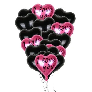 15Pcs 18 Inch Heart Mylar Balloons Black Foil Heart Shaped Balloons I Love Yo... - Picture 1 of 3