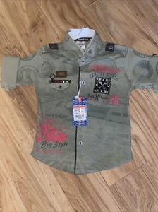 ONE-STAR Boys Shirt (20) SZ 4 By Lovely Garments Military Biker Look Chest 24 In - Picture 1 of 5