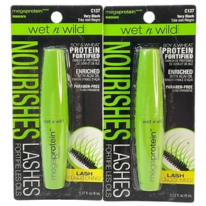 Wet N Wild Mascara Megaprotein w Açaí Oil Paraben Free C137 Very Black 2 Pk New - Picture 1 of 7
