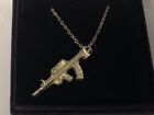 Machine Gun GT89 Pewter On 20" Silver Plated Curb Necklace