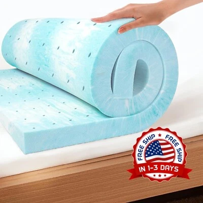 Colchón De Espuma Gel Enfriamiento 2" Forma Caja De Huevo Cubre Colchón Twin Foto 1 de 4