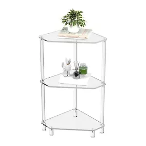 3 Tier Triangular Acrylic Corner Side Table Small Corner Side Table Bathroom UK - Picture 1 of 24