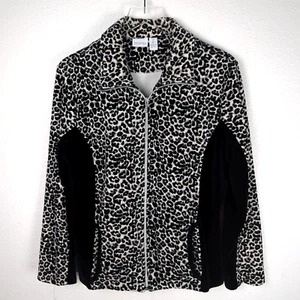 Chico's Zenergy Velvet Track Jacket 2 Large Black Cheetah Full Zip Pockets - Picture 1 of 9