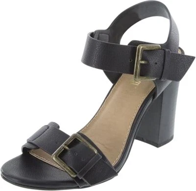 Sandalia para mujer Brash Trina negra punta abierta tacón bloque hebilla 11M Foto 1 de 4