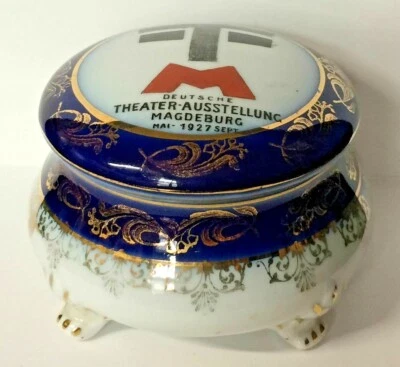 Porzellandose DEUTSCHE THEATER-AUSSTELLUNG MAGDEBURG MAI-SEPTEMBER 1927, SELTEN - Bild 1 von 4
