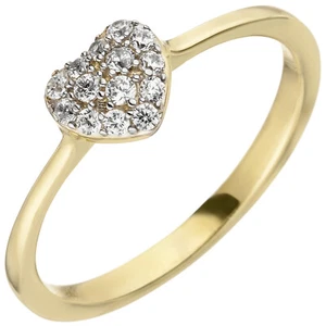 JOBO Damen Ring Herz 375 Gold Gelbgold 14 Zirkonia Goldring Herzring RW: 58 - Bild 1 von 1