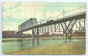 Postcard O & CB Street Ry Bridge Missouri River from Iowa Side Omaha NE c1912 - Picture 1 of 2